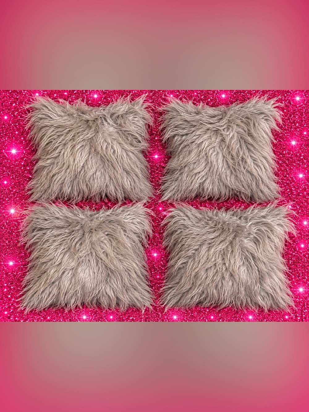 Plush Faux Fur Throw Pillow - Taupe
